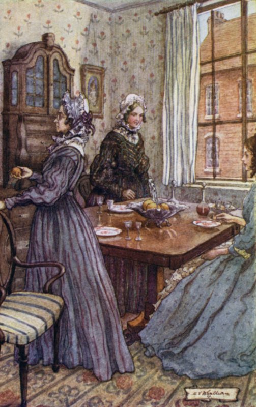Rouva Gaskellin kuvitus Cranfordille tekijältä Mary V. Wheelhouse