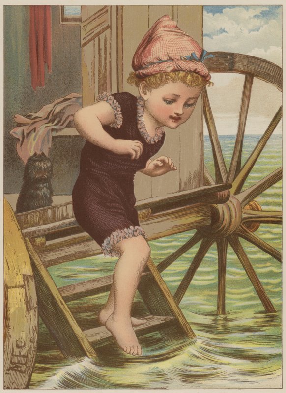 Tyttö aikeissa uida (chromolitho) tekijältä Mary Ellen Edwards