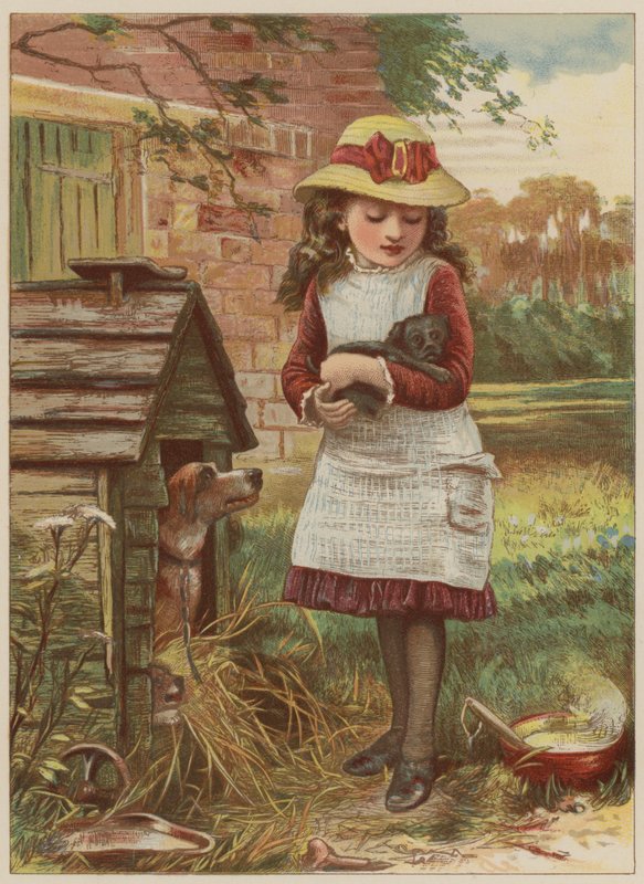 Tyttö ja pentu (chromolitho) tekijältä Mary Ellen Edwards