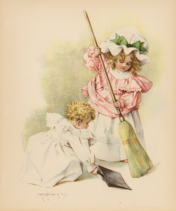 Siivoustalo (väri litho) tekijältä Maud Humphrey