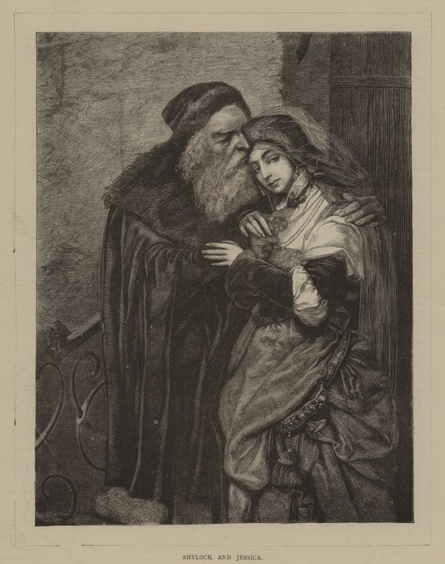 Shylock ja Jessica (kaiverrus) tekijältä Maurycy Gottlieb
