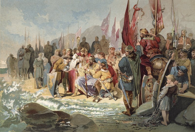 Kanuutti komentaa aaltoja (chromolitho) tekijältä Maynard Brown