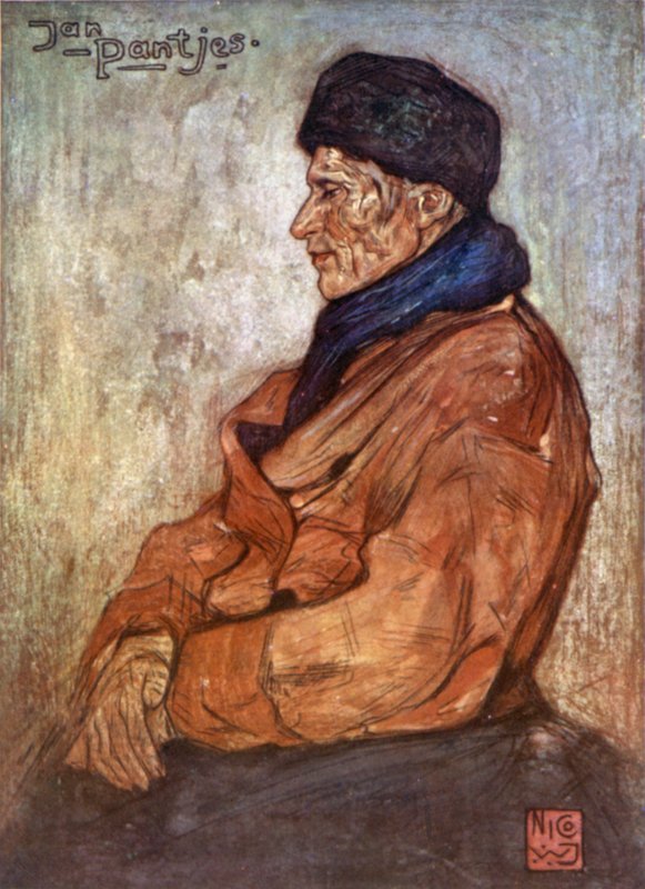 Vanha kalastaja (väri litho) tekijältä Nico Jungman