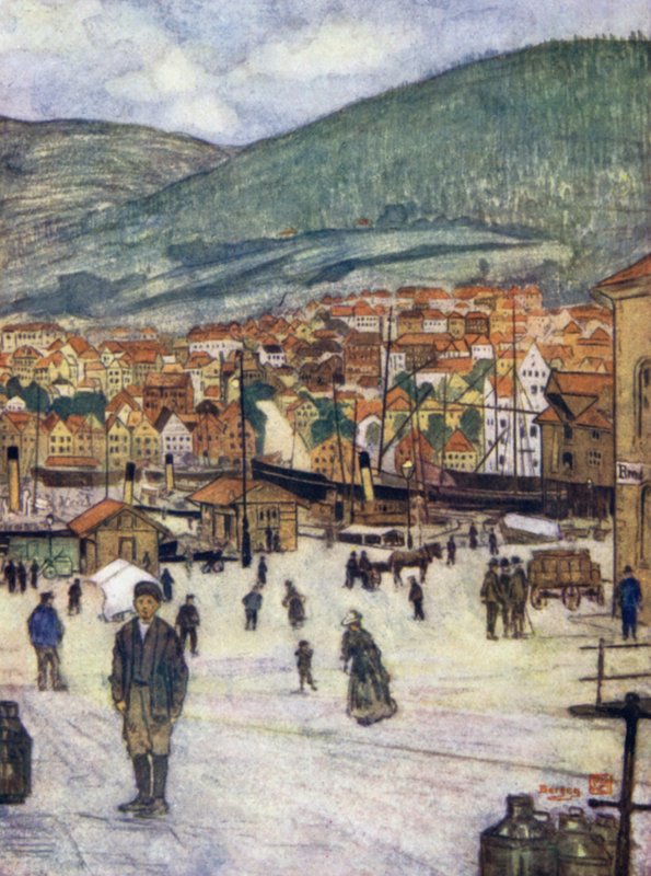 Norja: Bergen (väri litho) tekijältä Nico Jungman