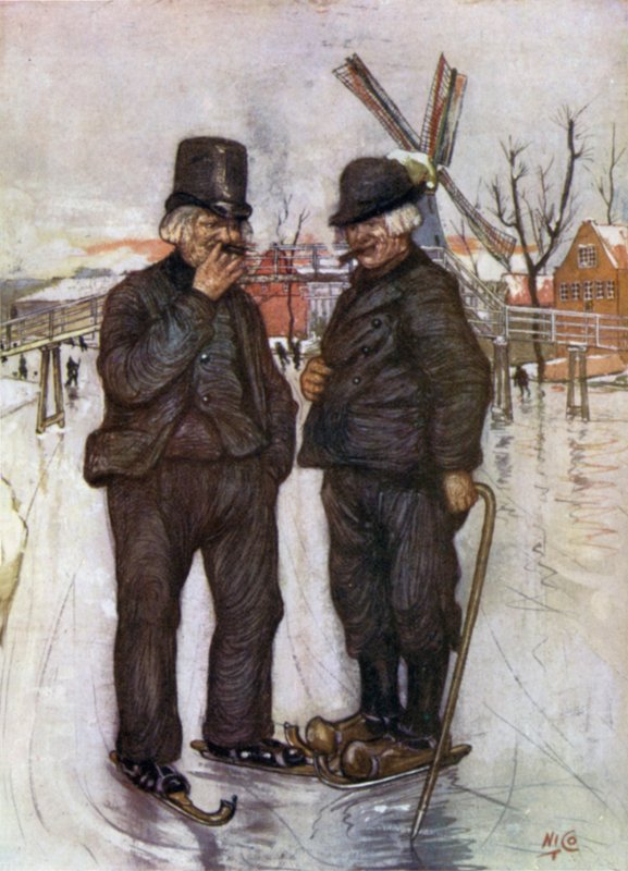 Vanhat hollantilaiset luistimet (väri litho) tekijältä Nico Jungman