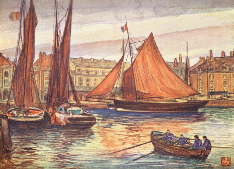 The Quay, Dieppe (värilitografia) tekijältä Nico Jungmann