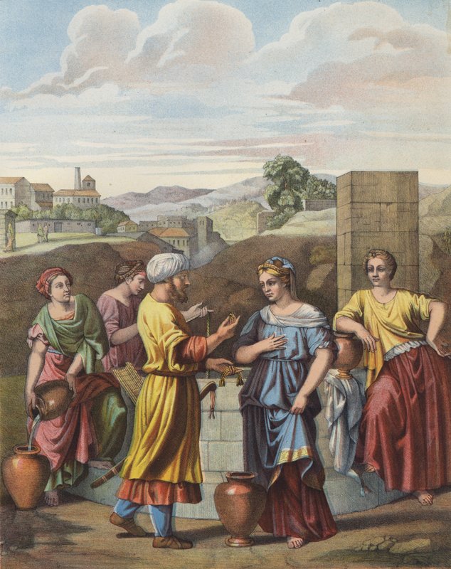 Eliezer ja Rebecca kaivolla tekijältä after Nicolas Poussin