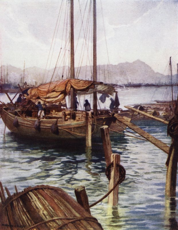 Kiina: Hongkongin satama (väri litho) tekijältä Norman Hardy