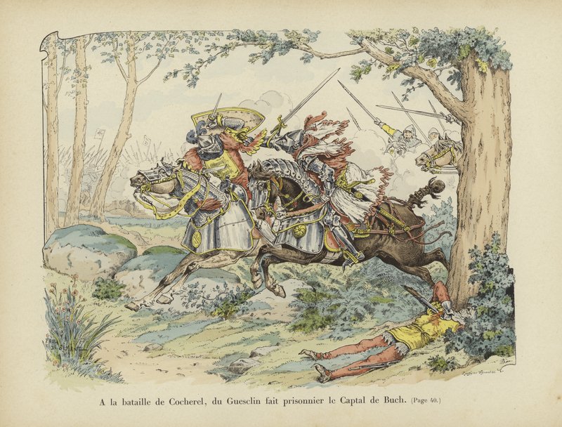 Bertrand du Guesclin vangitsee Captal de Buchin Cocherelin taistelussa vuonna 1364. tekijältä Paul de Semant