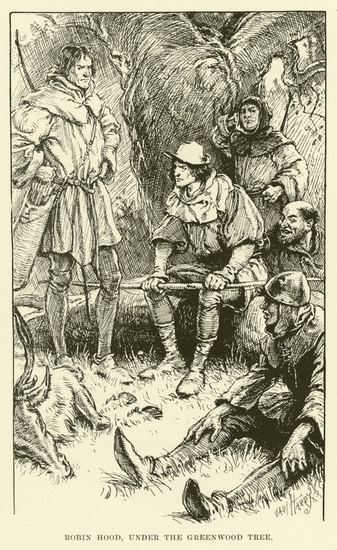 Robin Hood, Greenwood Treen alla (kaiverrus) tekijältä Paul Hardy