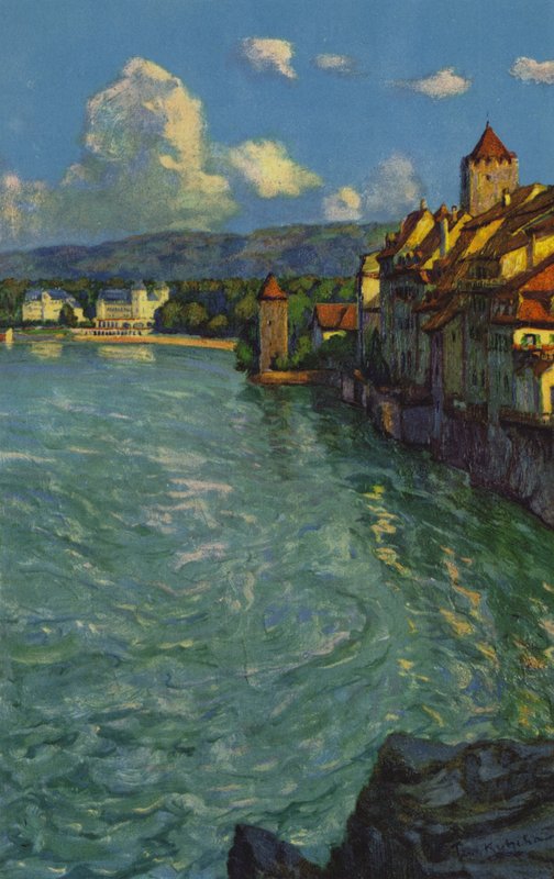 Sveitsin kylpylät: Rheinfelden (väri litho) tekijältä Paul Kutscha