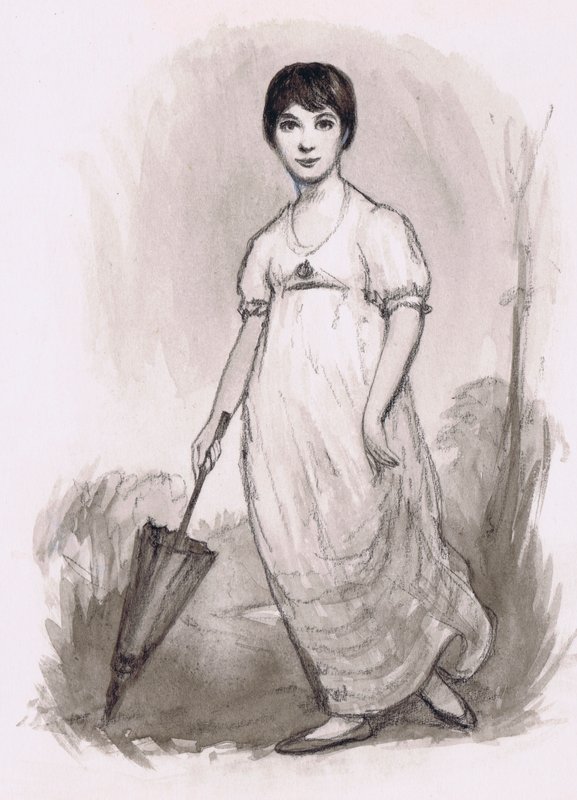 Nuori Jane Austen (lyijykynä ja akvarelli) tekijältä Ralph Bruce
