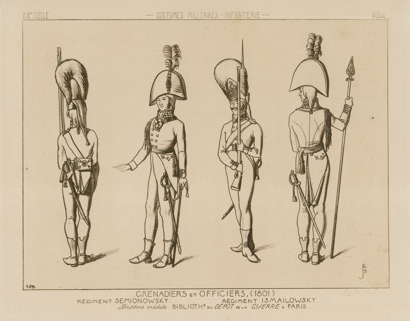 Venäläisiä krenatöörejä ja upseereita, 1801 tekijältä Raphael Jacquemin