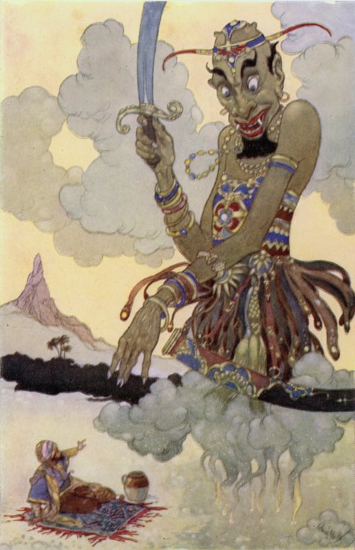 An Angry Genie (väri litho) tekijältä René Bull