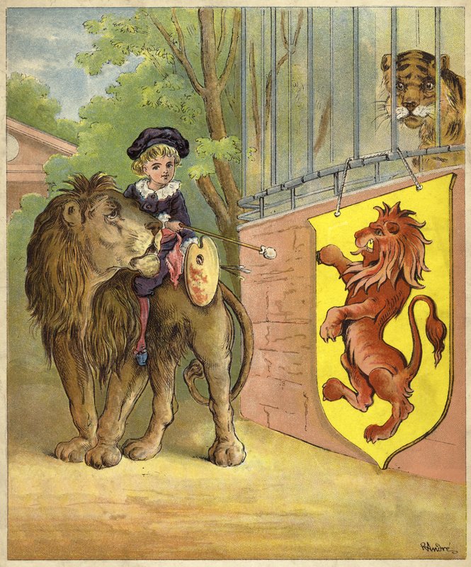 Ratsastava leijona (chromolitho) tekijältä Richard Andre