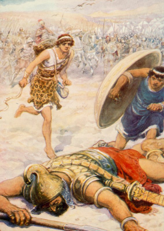 David ja jättiläinen (väri litho) tekijältä Robert Ambrose Dudley