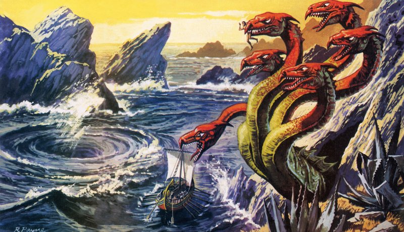 Scylla hyökkää Olysseuksen laivan kimppuun. tekijältä Roger Payne