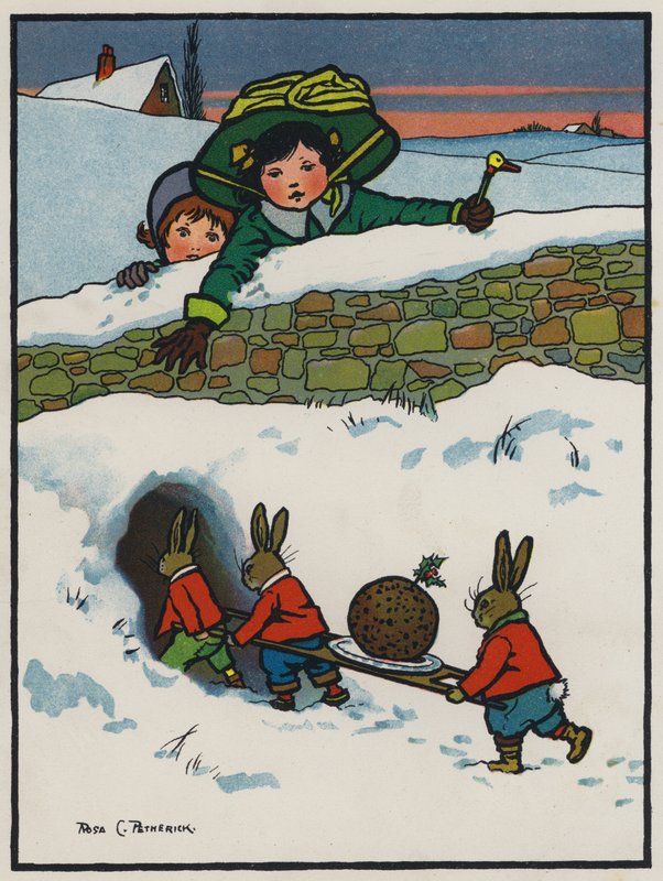 Kanien jouluillallinen (väri litho) tekijältä Rosa Clementina Petherick