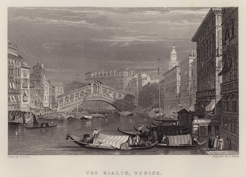 Rialto, Venetsia (väri litho) tekijältä Samuel (after) Prout