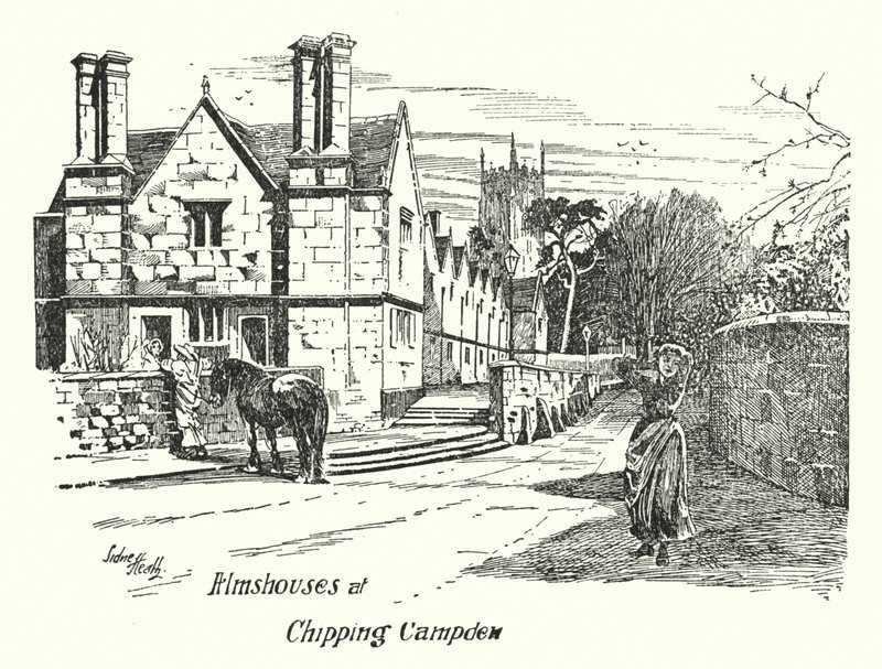 Almshouses Chipping Campdenissa (kaiverrus) tekijältä Sidney Heath