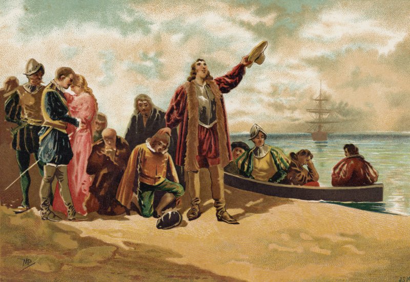 Pilgrim Fathersin maihinnousu Uudessa Englannissa, 1620 tekijältä Spanish School