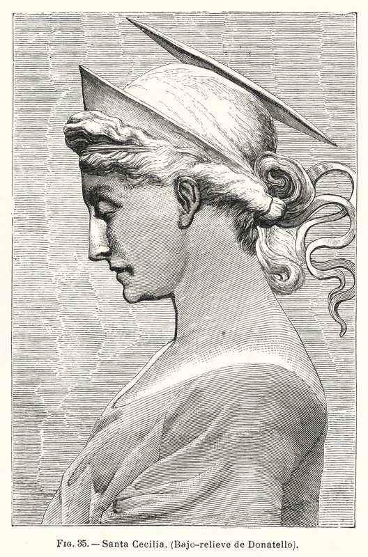 St Cecilia, Donatellon bareljeef (litho) tekijältä Spanish School