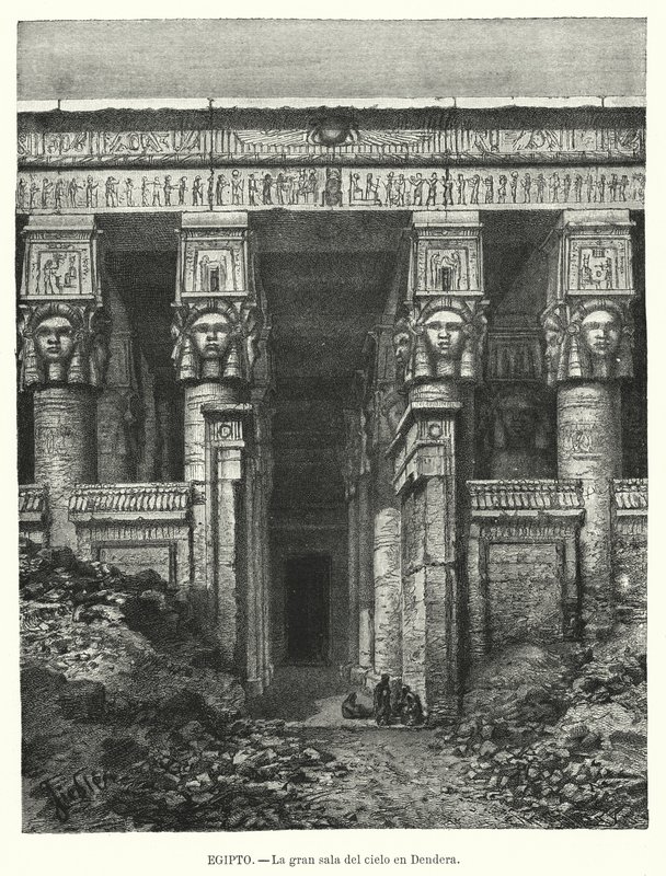 Hathorin temppeli, Dendera, Egypti (litho) tekijältä Spanish School