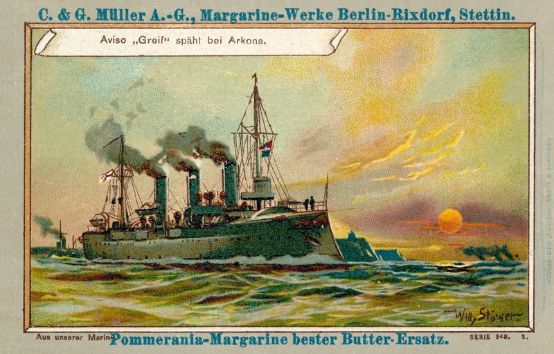 Saksalainen aviso Greif tiedustelu Arkonan edustalla (chromolitho) tekijältä Stoewer Willy