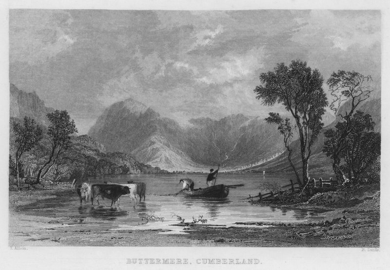 Buttermere, Cumberland (kaiverrus) tekijältä Thomas (after) Allom