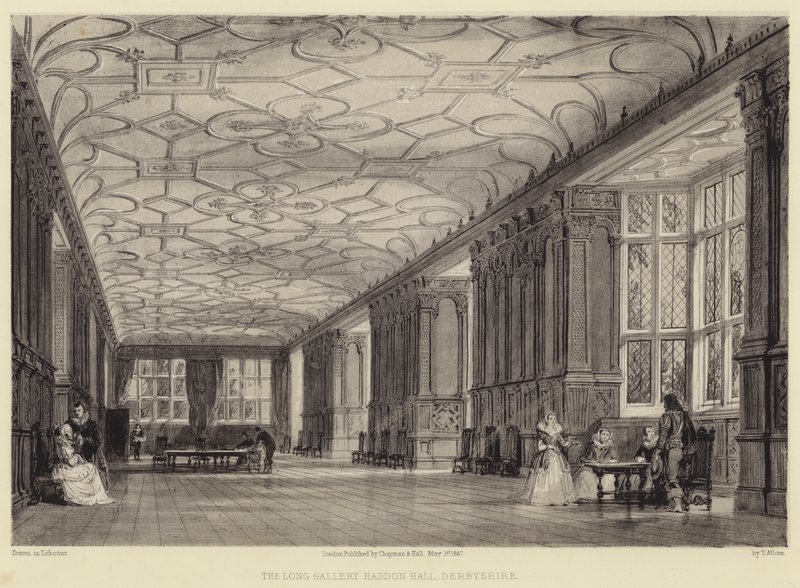 The Long Gallery, Haddon Hall, Derbyshire tekijältä Thomas Allom