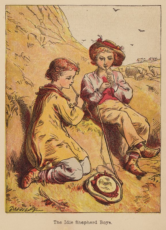The Idle Shepherd Boys (värillinen kaiverrus) tekijältä Thomas Dalziel