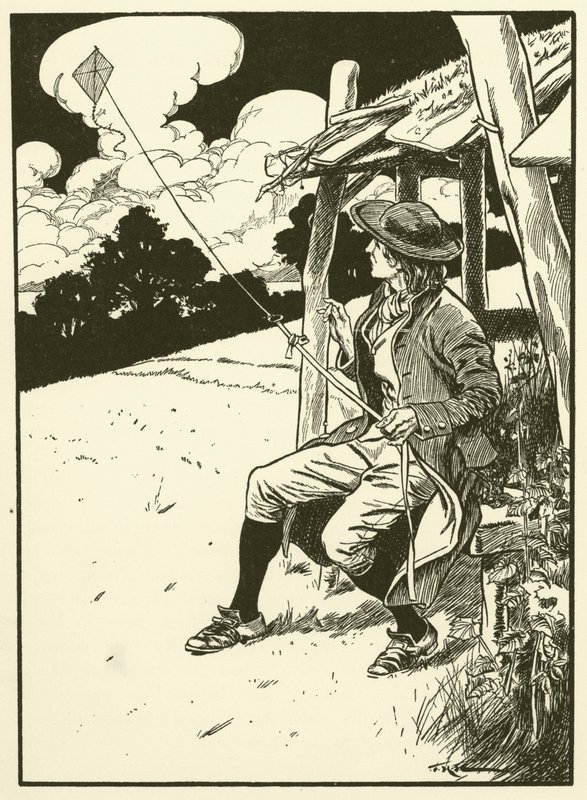 Franklin ja hänen leijansa (kaiverrus) tekijältä Thomas Heath Robinson