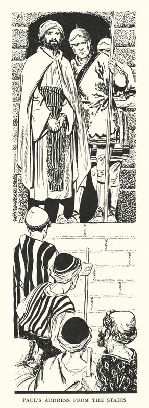 Paavalin puhe portailta (litografia) tekijältä Thomas Heath Robinson