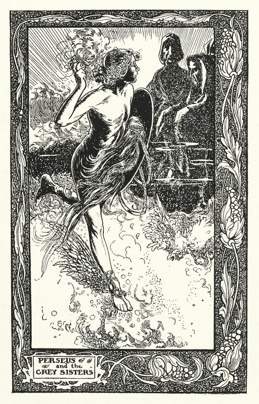 Perseus ja harmaat sisaret (litografia) tekijältä Thomas Heath Robinson
