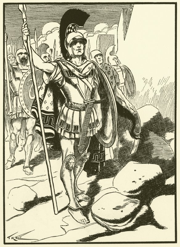 Kreikkalaiset Troijan ulkopuolella (kaiverrus) tekijältä Thomas Heath Robinson