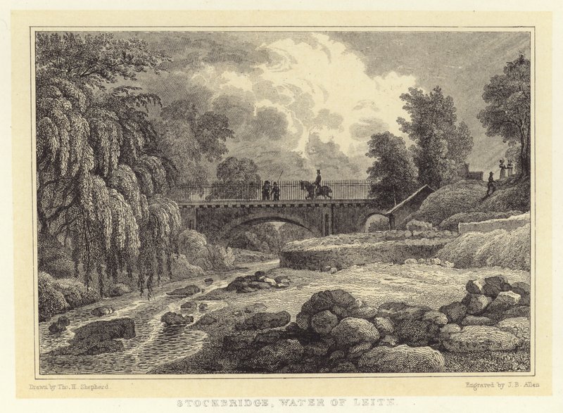 Stockbridge, Water of Leith (kaiverrus) tekijältä Thomas Hosmer (after) Shepherd