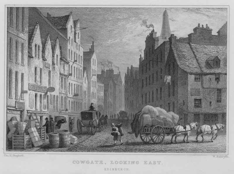 Cowgate, itään katsova, Edinburgh (kaiverrus) tekijältä Thomas Hosmer Shepherd
