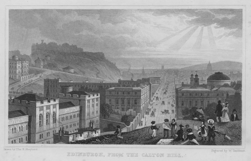 Edinburgh, Calton Hilliltä (kaiverrus) tekijältä Thomas Hosmer Shepherd