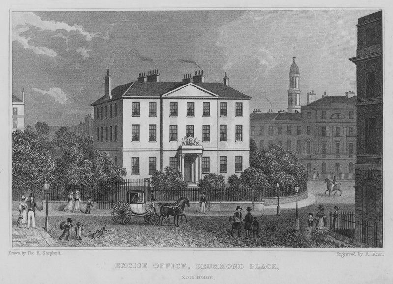 Valmisteverotoimisto, Drummond Place, Edinburgh (kaiverrus) tekijältä Thomas Hosmer Shepherd