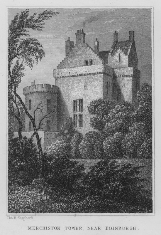 Merchiston Tower, lähellä Edinburghia (kaiverrus) tekijältä Thomas Hosmer Shepherd