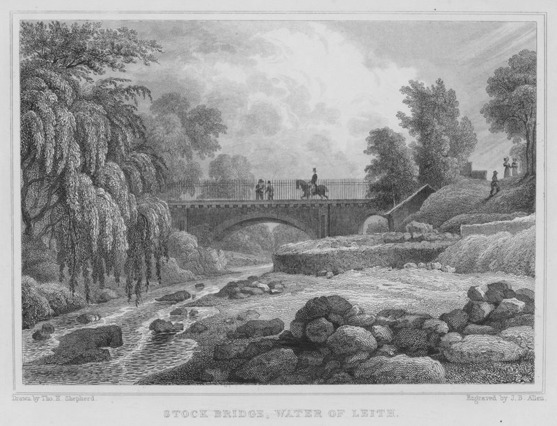 Stock Bridge, Water of Leith (kaiverrus) tekijältä Thomas Hosmer Shepherd