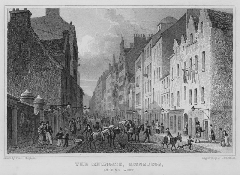 Canongate, Edinburgh, länteen katsova (kaiverrus) tekijältä Thomas Hosmer Shepherd