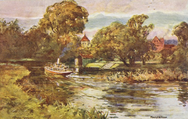 Thames-joki: Mapledurham (värilitografia). tekijältä Thomas Maybank