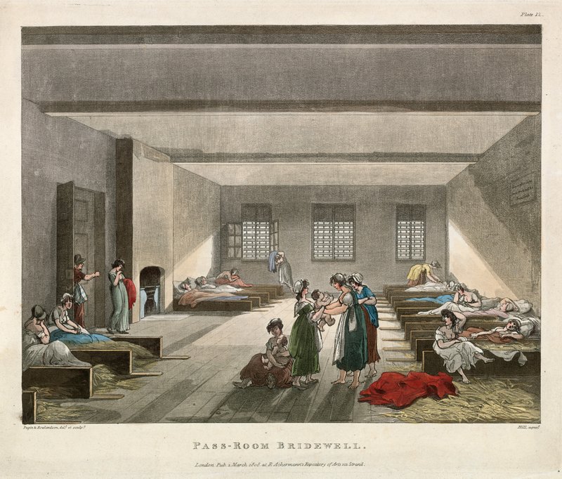 Pass-room Bridewellin vankila tekijältä Thomas Rowlandson