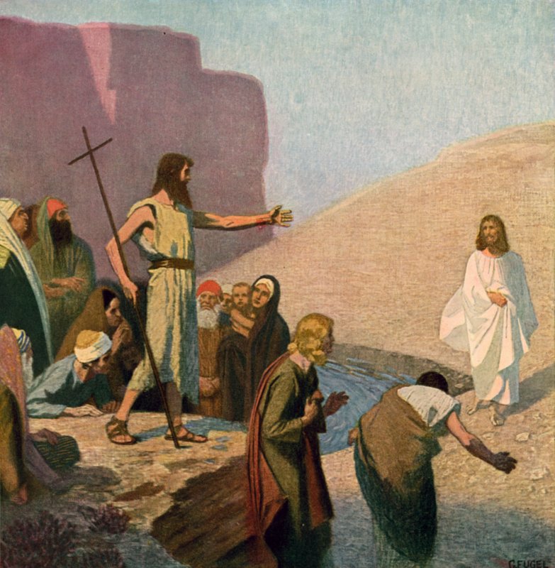 Jeesus ja Johannes Kastaja Jordanjoen rannalla tekijältä Unbekannt Unbekannt