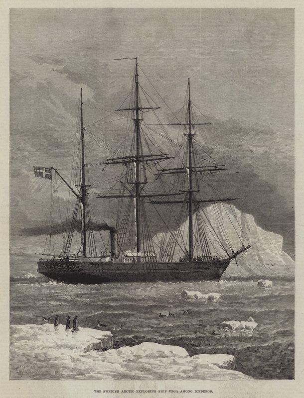 Ruotsin arktinen alue tutkimassa Ship Vegaa jäävuorten keskellä tekijältä Walter William May
