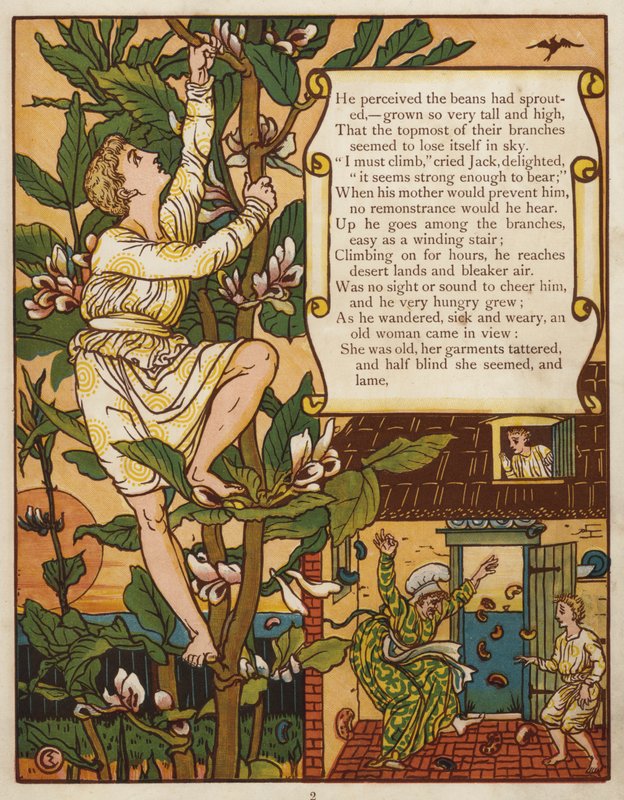 Jack ja pavunvarsi (väri litho) tekijältä Walter Crane