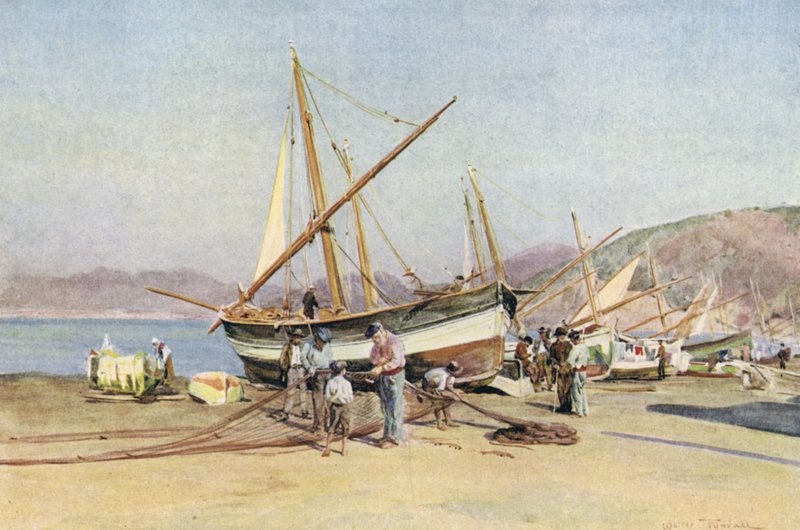 Strand, Sestri Levante (väri litho) tekijältä Walter Frederick Roofe Tyndale