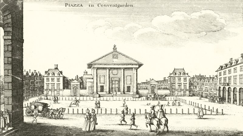Piazza, Covent Garden, Lontoo (kaiverrus) tekijältä Wenceslaus Hollar