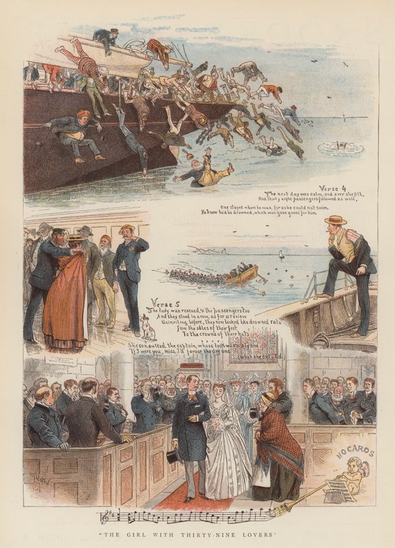 Tyttö, jolla on kolmekymmentäyhdeksän rakastajaa (chromolitho) tekijältä William Ralston